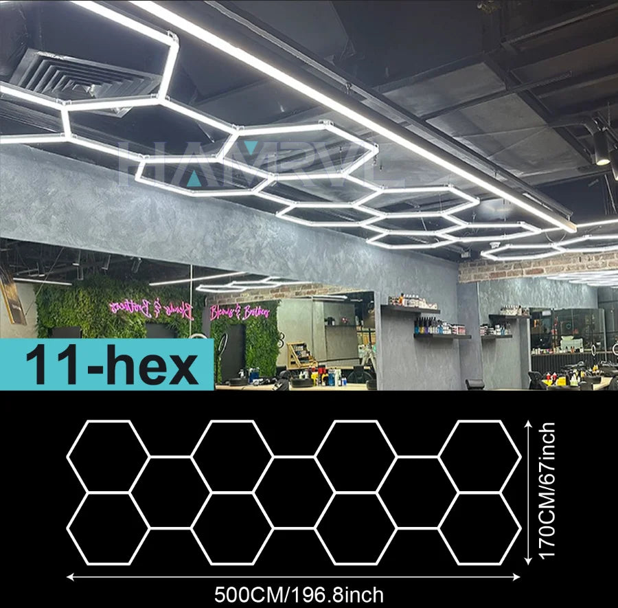 Garage Lights Hexagon Lamp 110-240V LED Tube Honeycomb Barbershop Ceiling Lighting For Workshop 4S Car Show Auto Body Repair Gym