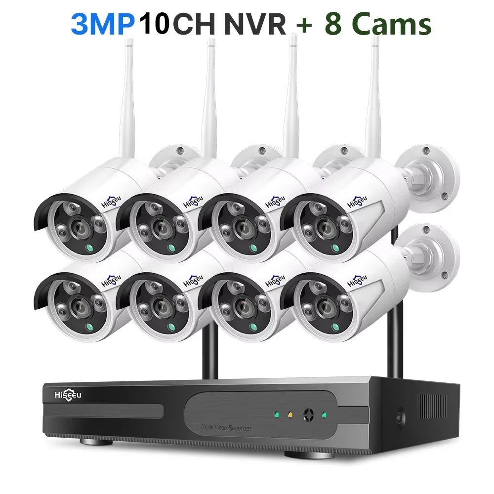 Hiseeu 3/5/8MP WIFI Security Camera Kit Night Vision One-way Audio P2P 16CH NVR Bullet Camera  Wireless CCTV Surveillance System