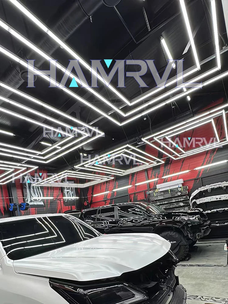 Garage Lights Hexagon Lamp 110-240V LED Tube Honeycomb Barbershop Ceiling Lighting For Workshop 4S Car Show Auto Body Repair Gym