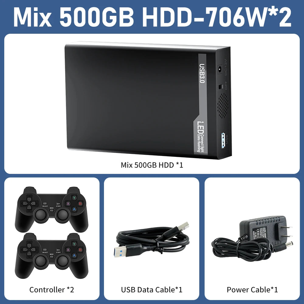 Mix 500GB Gaming HDD Retro Video Game Console Retrobat＆Playnite＆Launchbox OS for XBOX/PS3/PS2/Switch/Wii/WiiU with 38000+Games