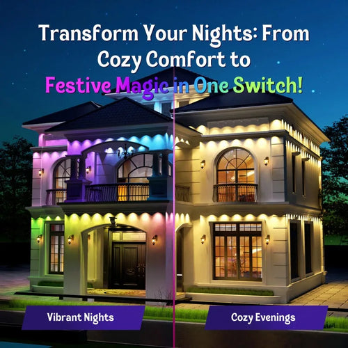 500FT Smart RGB Eave Lights App & Remote IP67 Permanent Outdoor LED String Lights Home New Year Christmas Birthday DIY Lighting