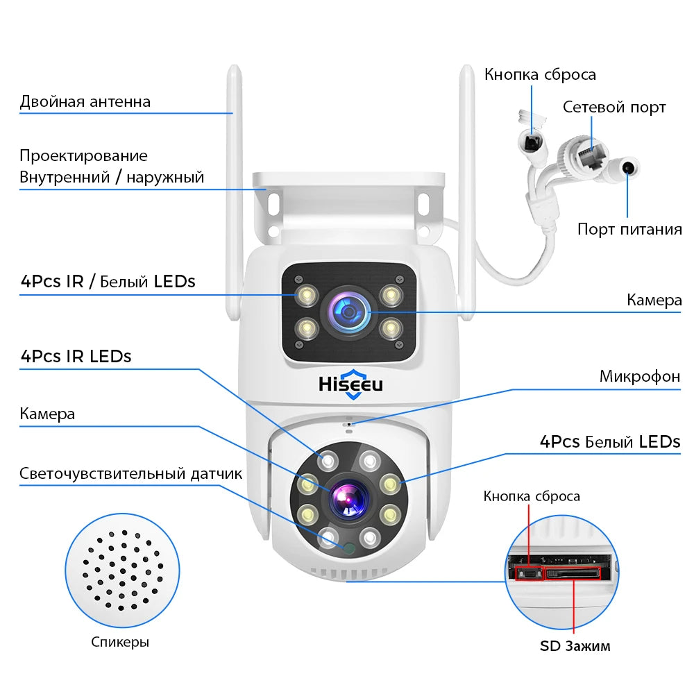 Hiseeu 3K 6MP Dual Lens WiFi CCTV Surveillance Kit Automatic Tracking Color Night Vision P2P 16CH NVR IP Cameras Security System
