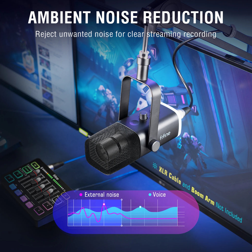FIFINE USB/XLR Dynamic Microphone with Touch Mute Button,Headphone jack,I/O Controls,for PC PS5/4 mixer,Gaming MIC Ampligame AM8