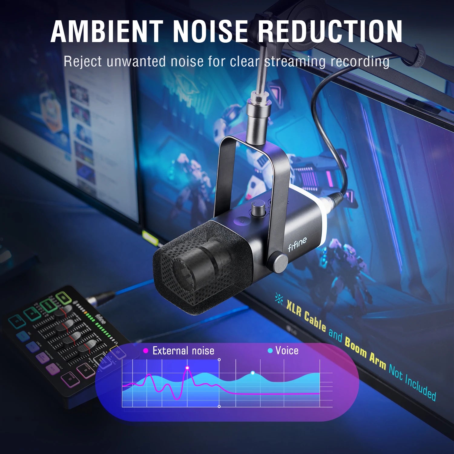 FIFINE USB/XLR Dynamic Microphone with Touch Mute Button,Headphone jack,I/O Controls,for PC PS5/4 mixer,Gaming MIC Ampligame AM8