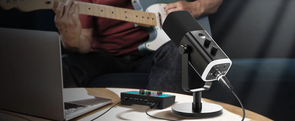 FIFINE USB/XLR Dynamic Microphone with Touch Mute Button,Headphone jack,I/O Controls,for PC PS5/4 mixer,Gaming MIC Ampligame AM8