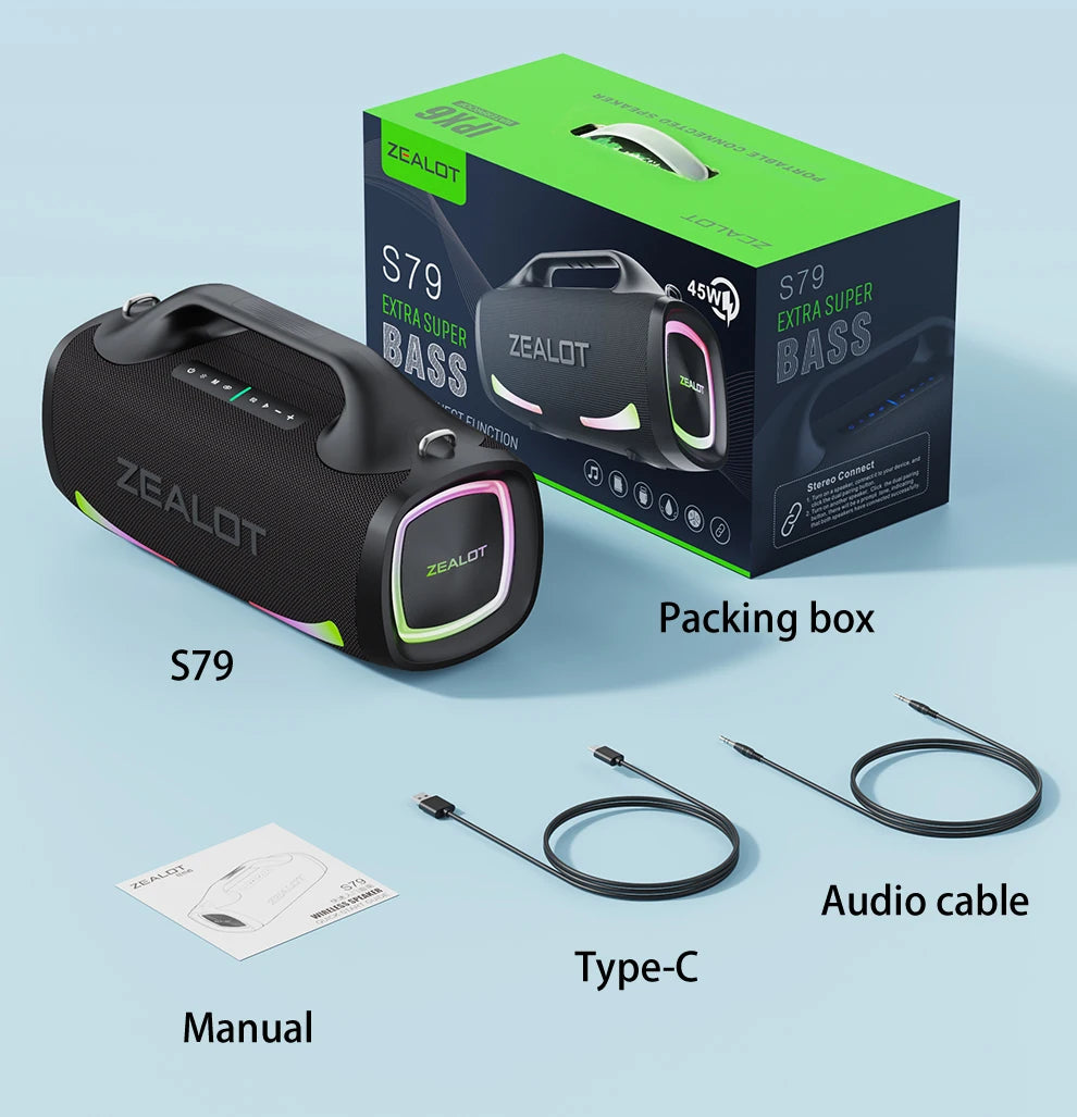Zealot S79 100W Wireless speaker, Outdoor Portable Subwoofer Speaker, Hifi Sound quality,Dual Pairing, Fast Charging,24000mAh.