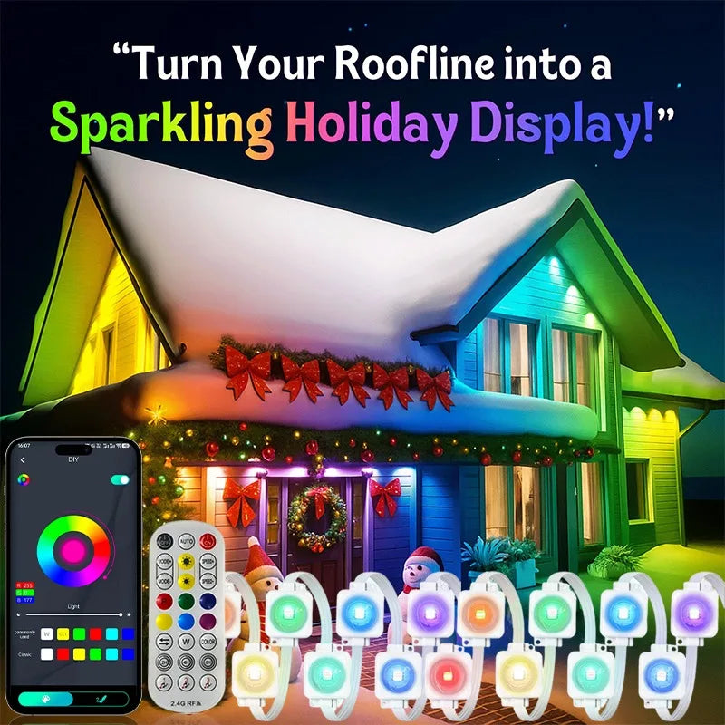 500FT Smart RGB Eave Lights App & Remote IP67 Permanent Outdoor LED String Lights Home New Year Christmas Birthday DIY Lighting