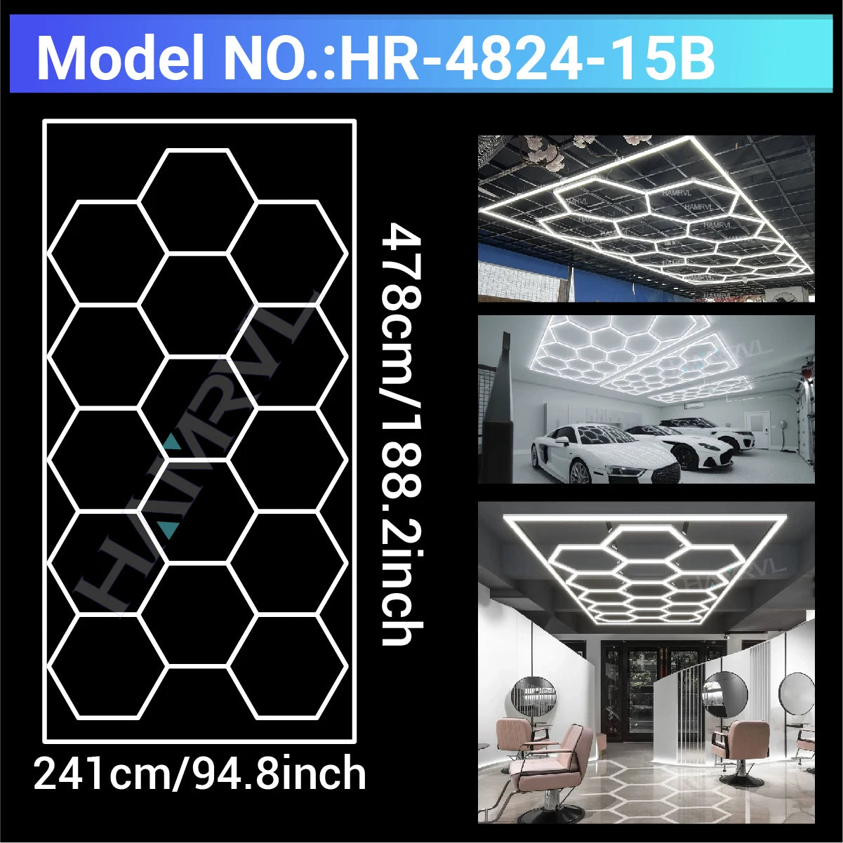 Garage Lights Hexagon Lamp 110-240V LED Tube Honeycomb Barbershop Ceiling Lighting For Workshop 4S Car Show Auto Body Repair Gym