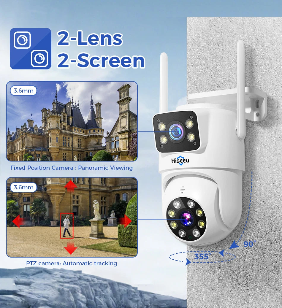 Hiseeu 3K 6MP Dual Lens WiFi CCTV Surveillance Kit Automatic Tracking Color Night Vision P2P 16CH NVR IP Cameras Security System