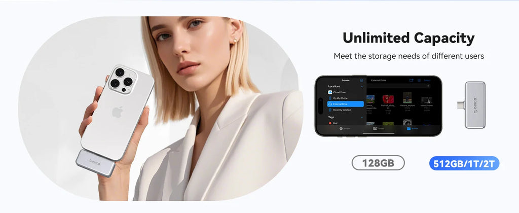 ORICO FlashPod 1TB MINI Magnetic Portable SSD Up to 2000MB/s ProRes with Direct Plug for iPhone 15 16 Series, Tablets, Laptop
