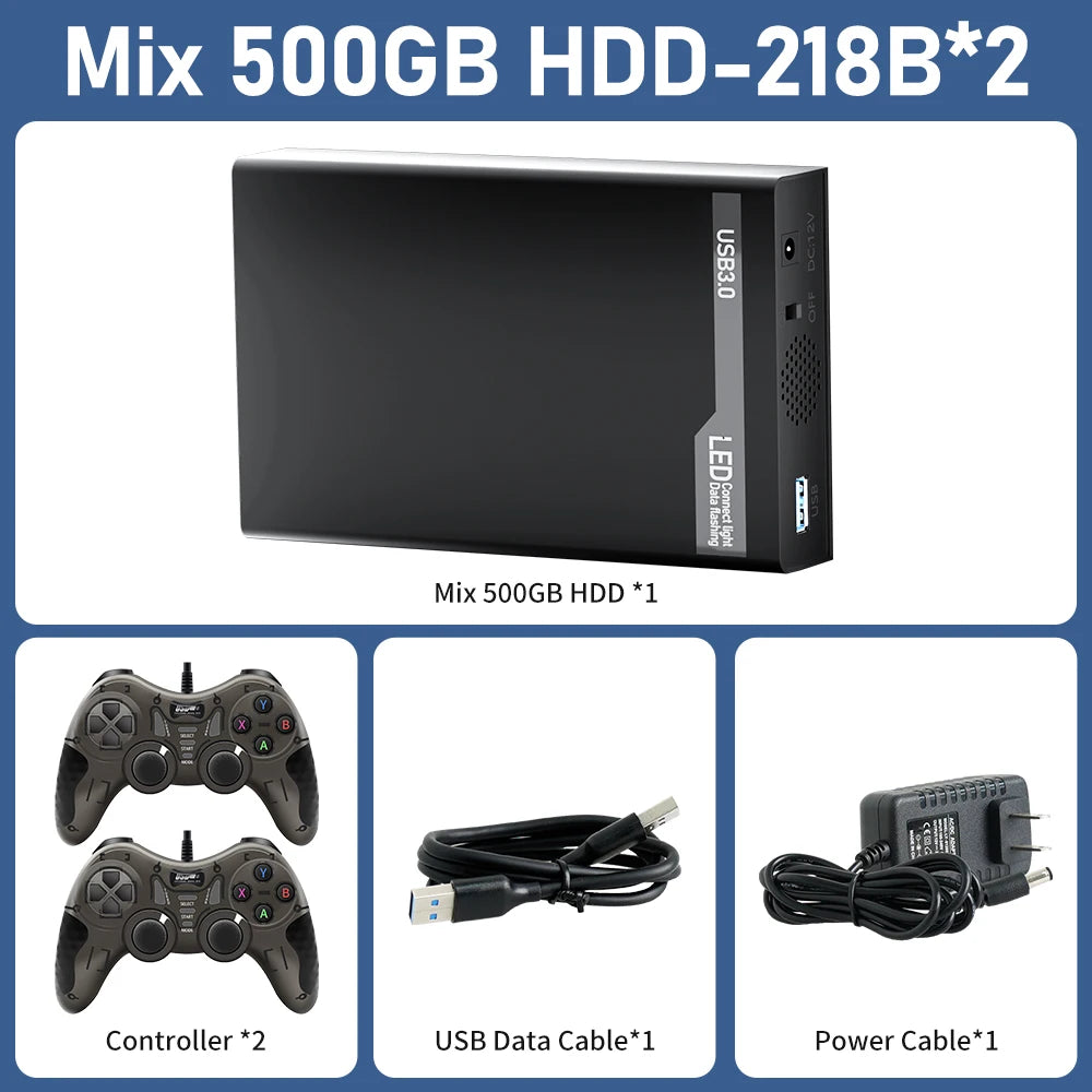 Mix 500GB Gaming HDD Retro Video Game Console Retrobat＆Playnite＆Launchbox OS for XBOX/PS3/PS2/Switch/Wii/WiiU with 38000+Games
