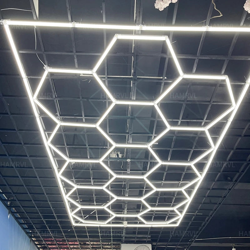 Garage Lights Hexagon Lamp 110-240V LED Tube Honeycomb Barbershop Ceiling Lighting For Workshop 4S Car Show Auto Body Repair Gym