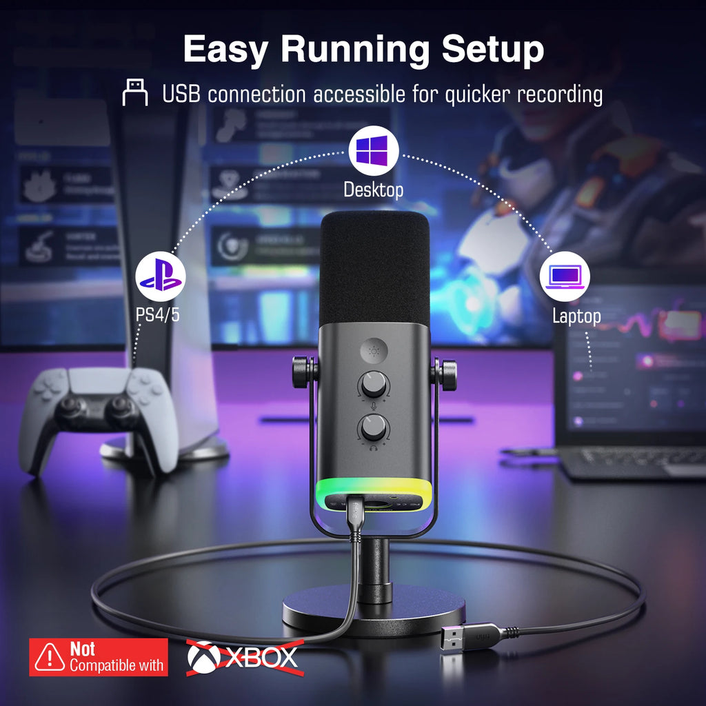 FIFINE USB/XLR Dynamic Microphone with Touch Mute Button,Headphone jack,I/O Controls,for PC PS5/4 mixer,Gaming MIC Ampligame AM8