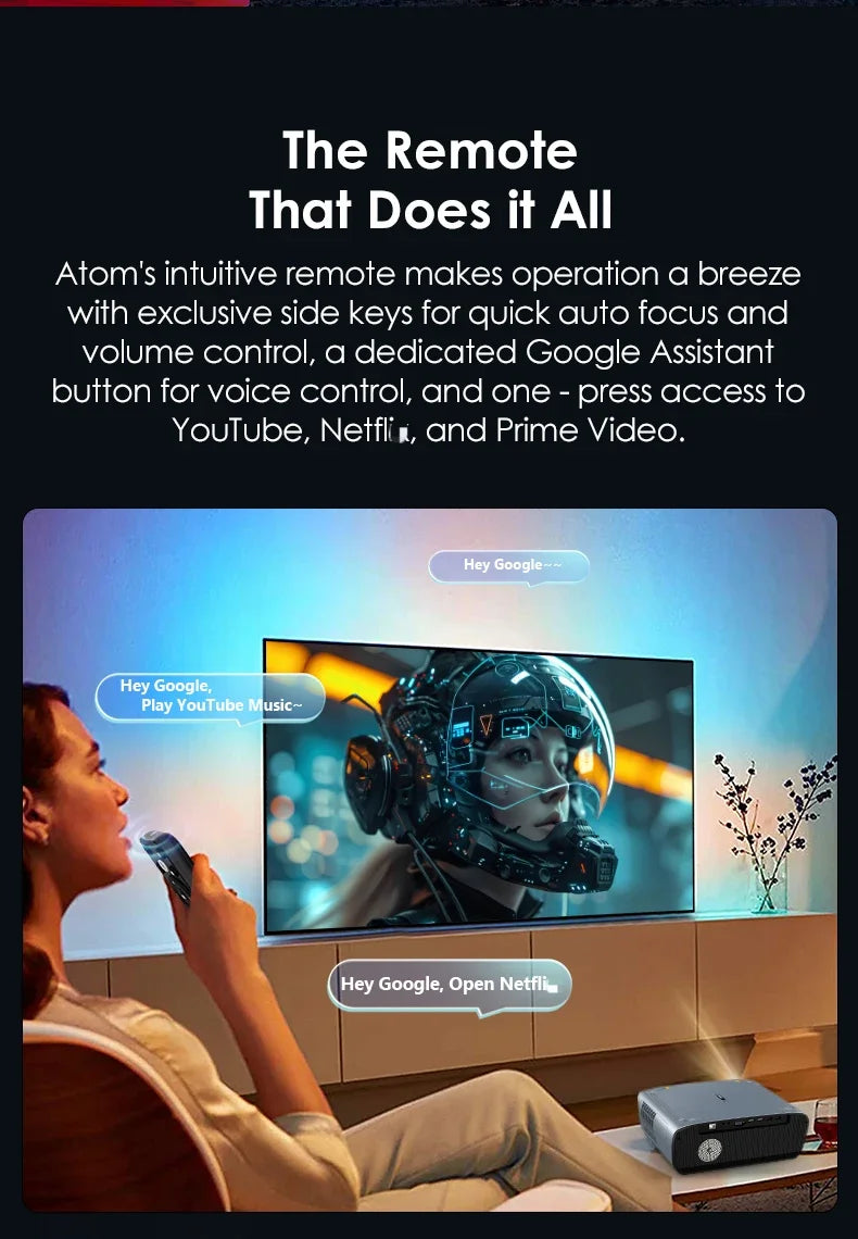 CAIWEI S7+ 4K Ultra HD Projector Video 3500 ANSI Home Theater Android for Movies Auto Focus Smart TV Beam Projectors for Outdoor