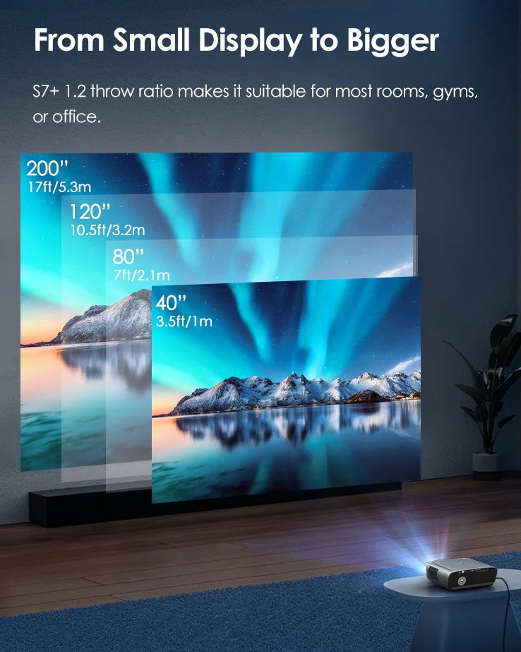 CAIWEI S7+ 4K Ultra HD Projector Video 3500 ANSI Home Theater Android for Movies Auto Focus Smart TV Beam Projectors for Outdoor