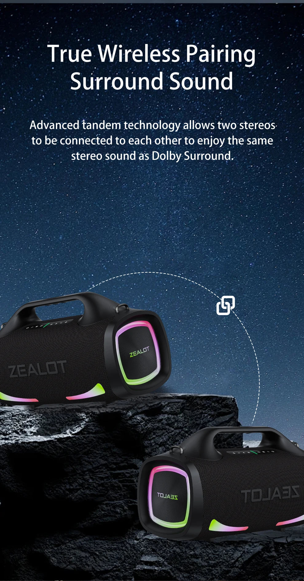 Zealot S79 100W Wireless speaker, Outdoor Portable Subwoofer Speaker, Hifi Sound quality,Dual Pairing, Fast Charging,24000mAh.