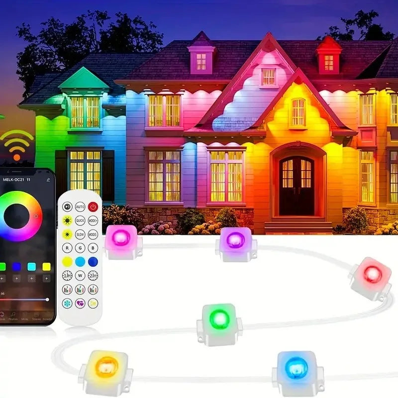 500FT Smart RGB Eave Lights App & Remote IP67 Permanent Outdoor LED String Lights Home New Year Christmas Birthday DIY Lighting