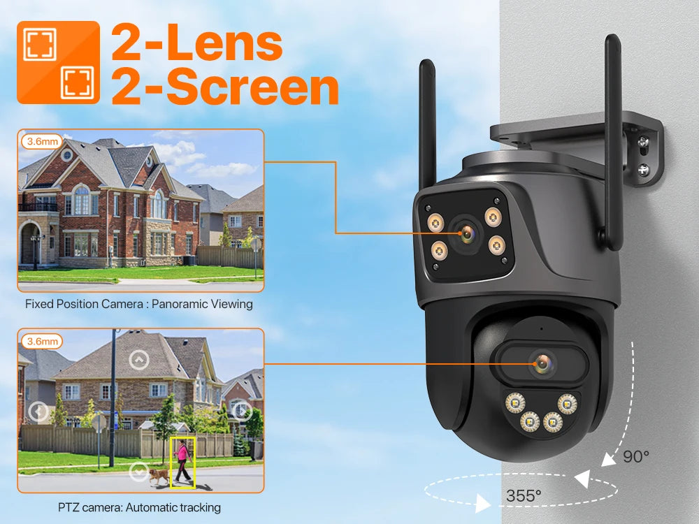 WONSDAR Three Screen WIFI IP Camera Outdoor  Dual Lens Camera Ai Human Detection Waterproof CCTV Video Security Camera iCsee