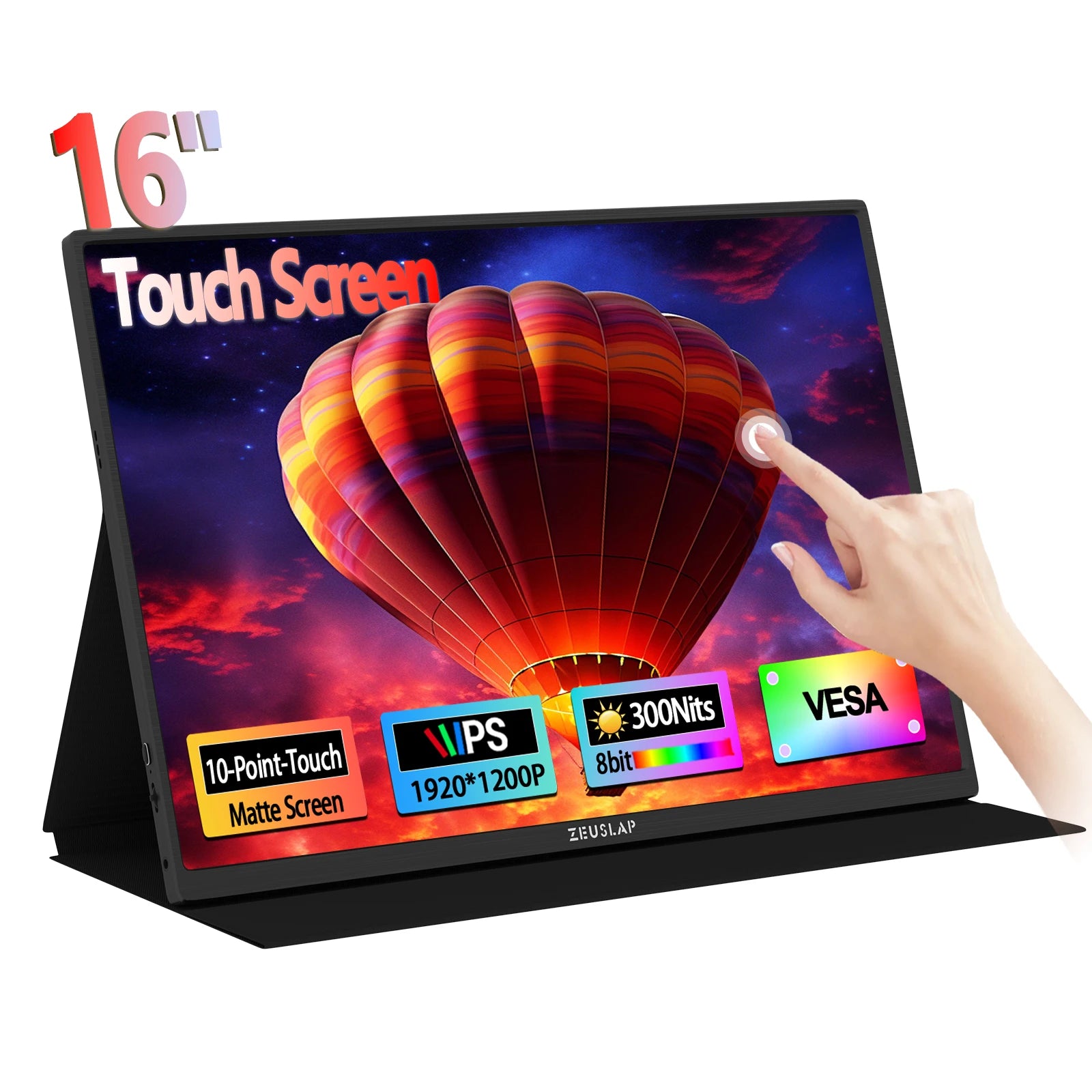 ZEUSLAP 16" Touch Screen Portable Monitor 100%sRGB 1200P IPS Travel Display for Steam Deck Laptop Switch PS4 PS5 Xbox