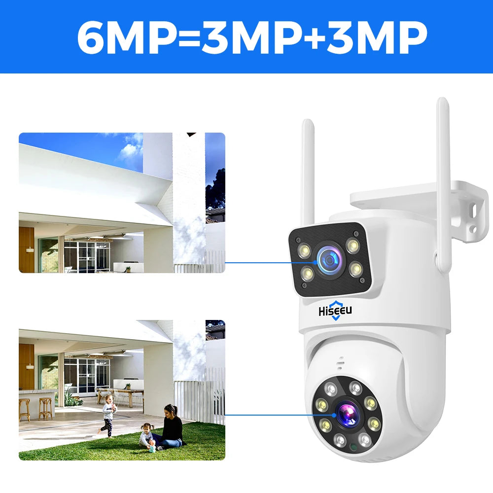 Hiseeu 3K 6MP Dual Lens WiFi CCTV Surveillance Kit Automatic Tracking Color Night Vision P2P 16CH NVR IP Cameras Security System