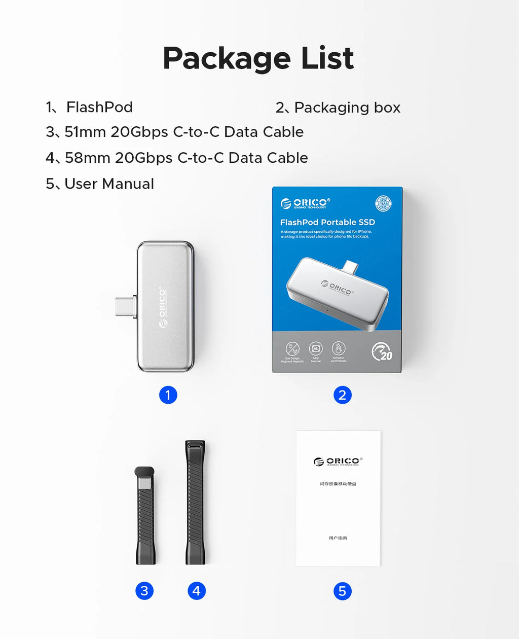 ORICO FlashPod 1TB MINI Magnetic Portable SSD Up to 2000MB/s ProRes with Direct Plug for iPhone 15 16 Series, Tablets, Laptop