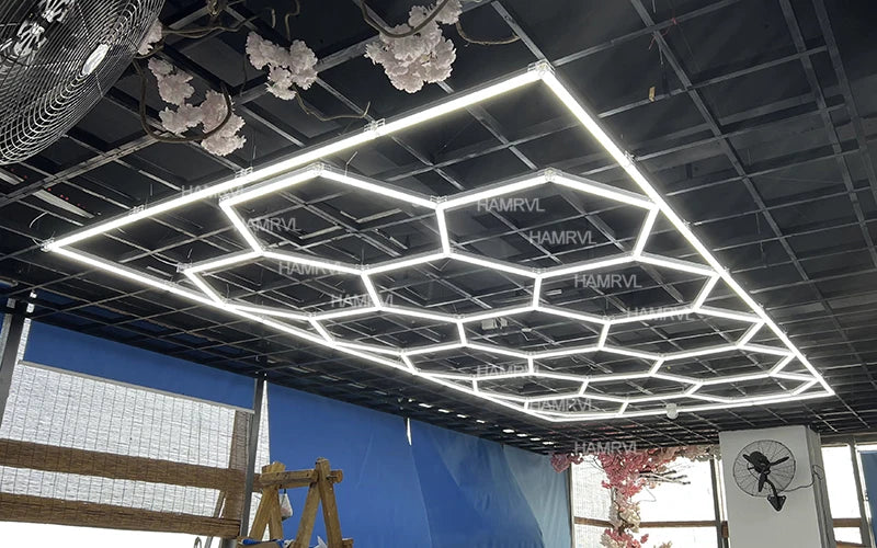 Garage Lights Hexagon Lamp 110-240V LED Tube Honeycomb Barbershop Ceiling Lighting For Workshop 4S Car Show Auto Body Repair Gym