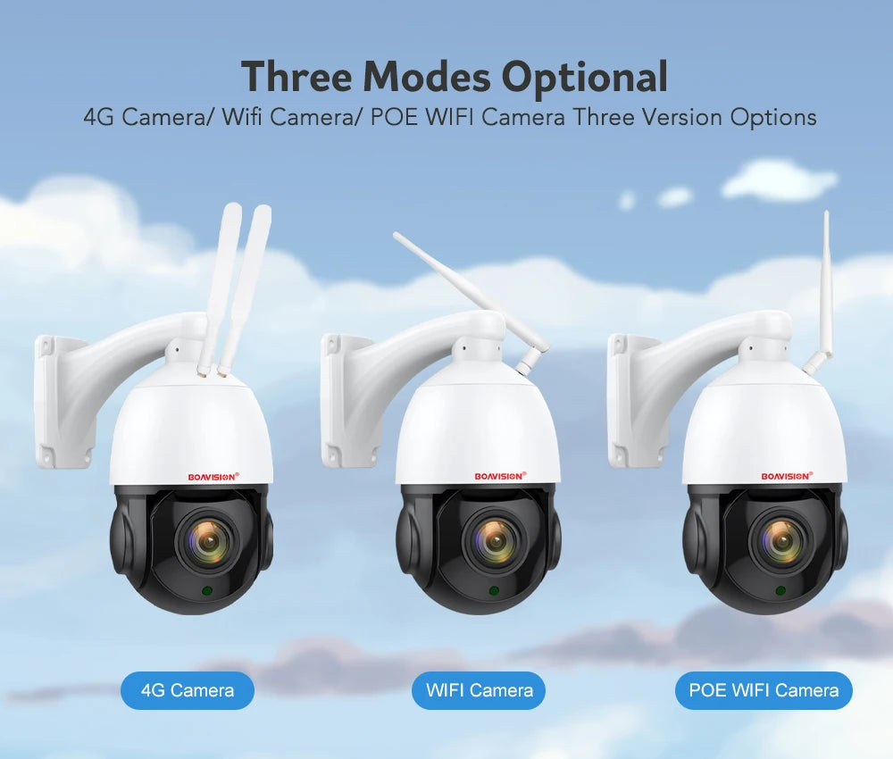 Outdoor IP Camera 8MP 5MP 4G Sim Card WIFI POE AI Auto Tracking 30X Zoom PTZ Speed Dome Two Way Audio IR 80m Surveillance Camera