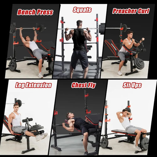 1500LBS 8 in 1 Olympic Weight Bench Set with Leg Extension/Curl and Preacher Curl, Bench Press Set and barbell Rack with Safety