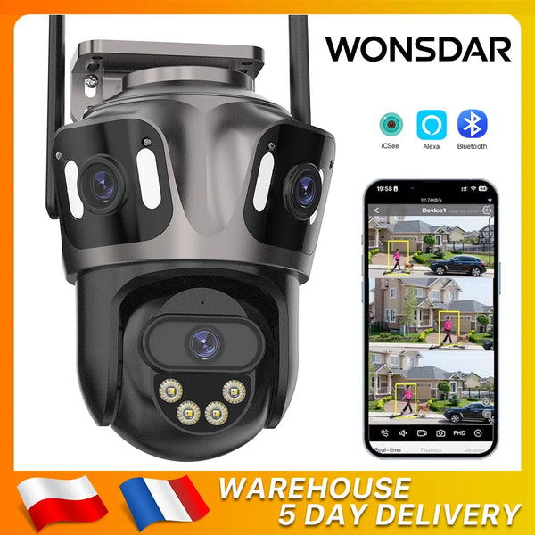 WONSDAR Three Screen WIFI IP Camera Outdoor  Dual Lens Camera Ai Human Detection Waterproof CCTV Video Security Camera iCsee