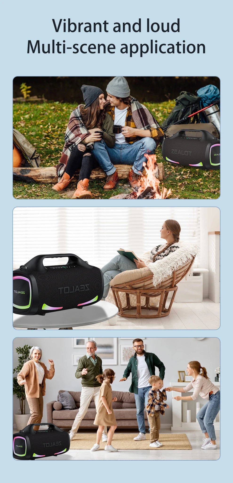 Zealot S79 100W Wireless speaker, Outdoor Portable Subwoofer Speaker, Hifi Sound quality,Dual Pairing, Fast Charging,24000mAh.