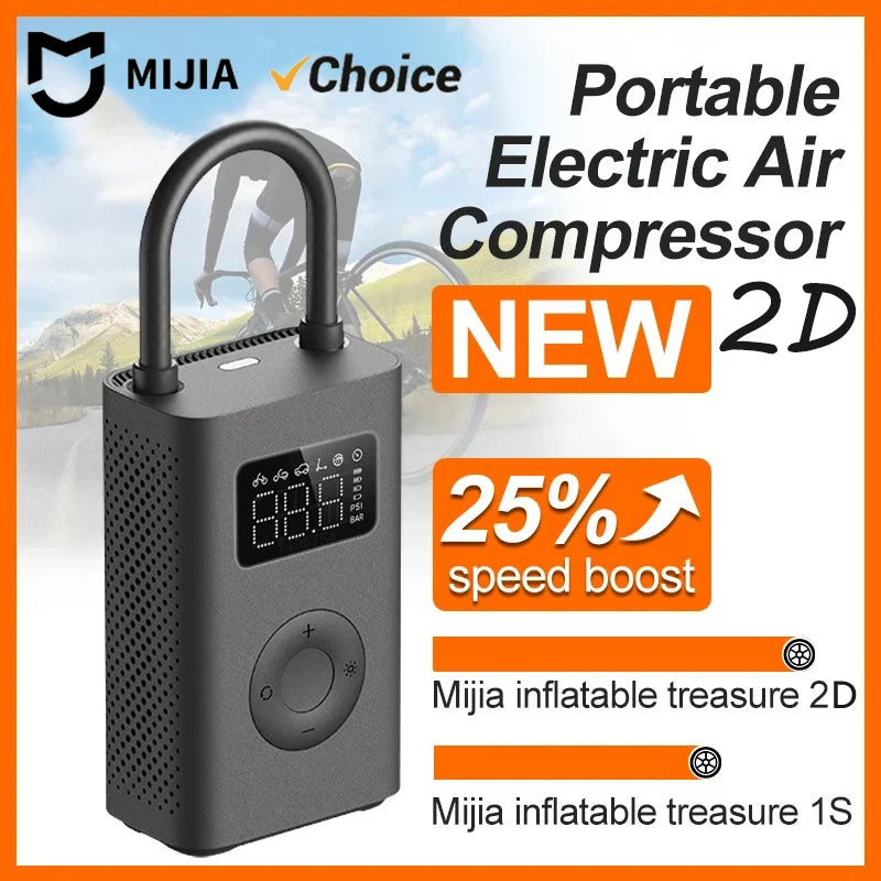 New Original MIJIA Air Pump 2D 25%Speed Boost Portable Electric Air Compressor Treasure 150PSI Type-C LED Multitool Inflator CN