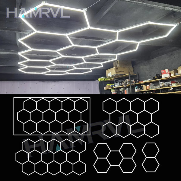 Garage Lights Hexagon Lamp 110-240V LED Tube Honeycomb Barbershop Ceiling Lighting For Workshop 4S Car Show Auto Body Repair Gym