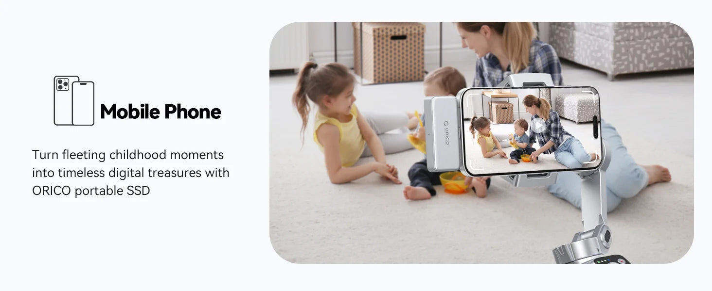 ORICO FlashPod 1TB MINI Magnetic Portable SSD Up to 2000MB/s ProRes with Direct Plug for iPhone 15 16 Series, Tablets, Laptop