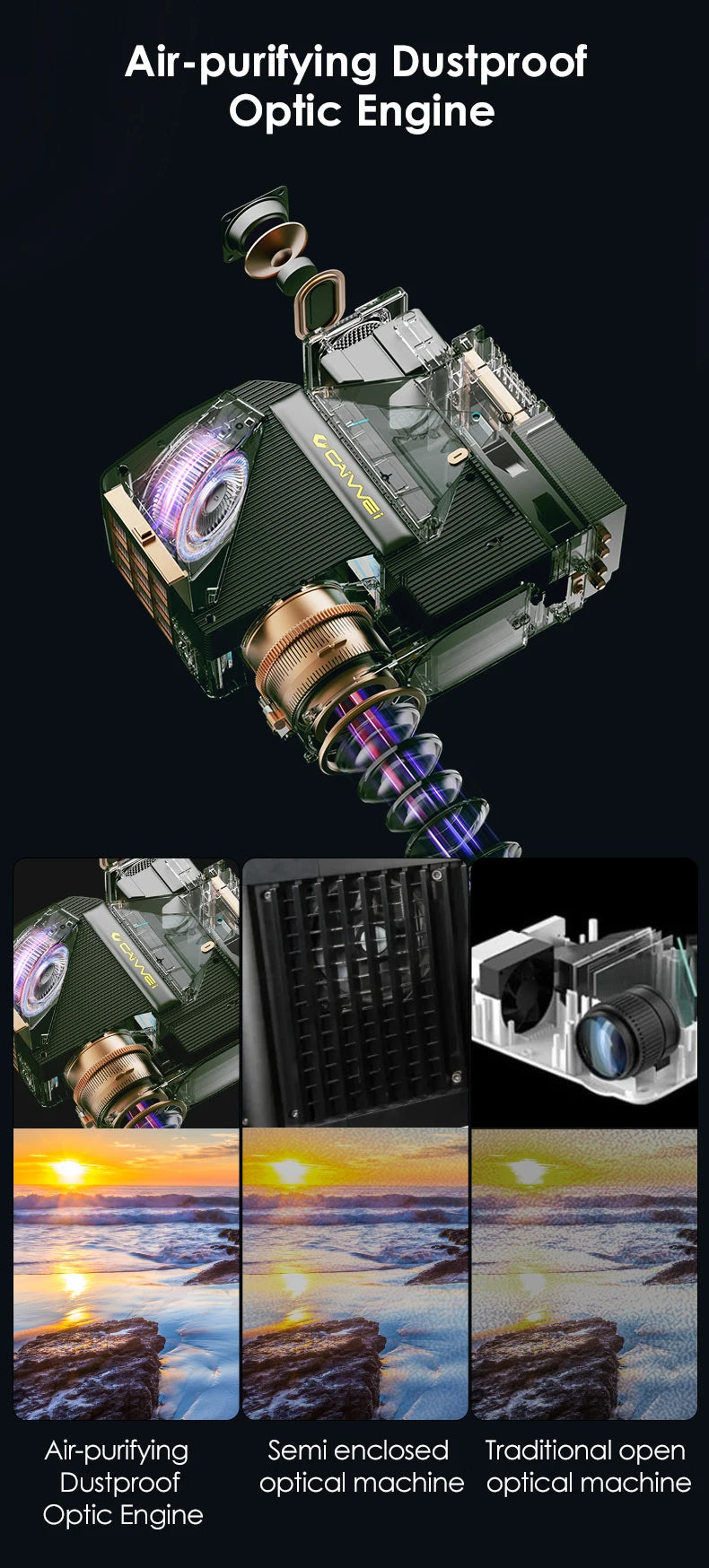 CAIWEI S7+ 4K Ultra HD Projector Video 3500 ANSI Home Theater Android for Movies Auto Focus Smart TV Beam Projectors for Outdoor