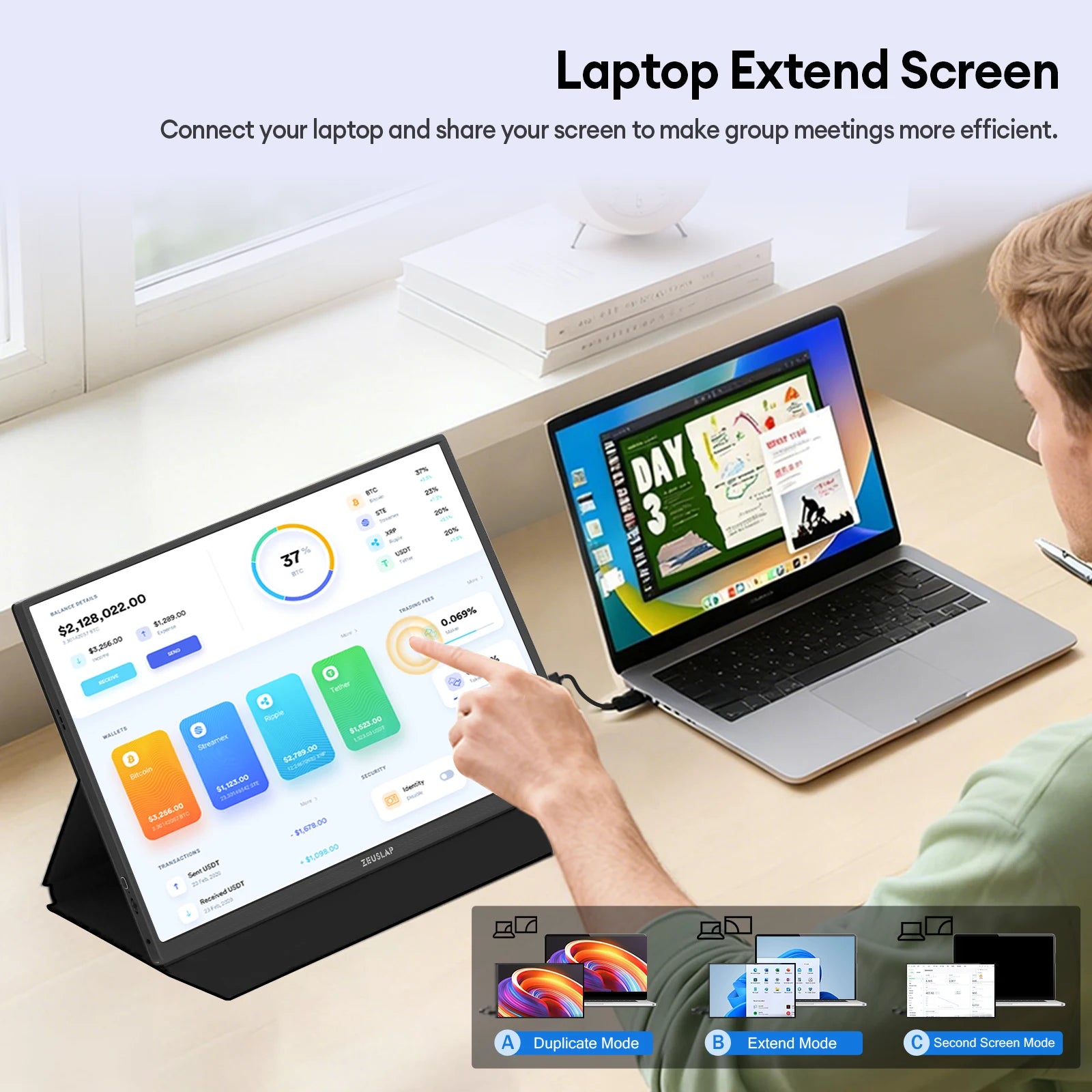 ZEUSLAP 16" Touch Screen Portable Monitor 100%sRGB 1200P IPS Travel Display for Steam Deck Laptop Switch PS4 PS5 Xbox