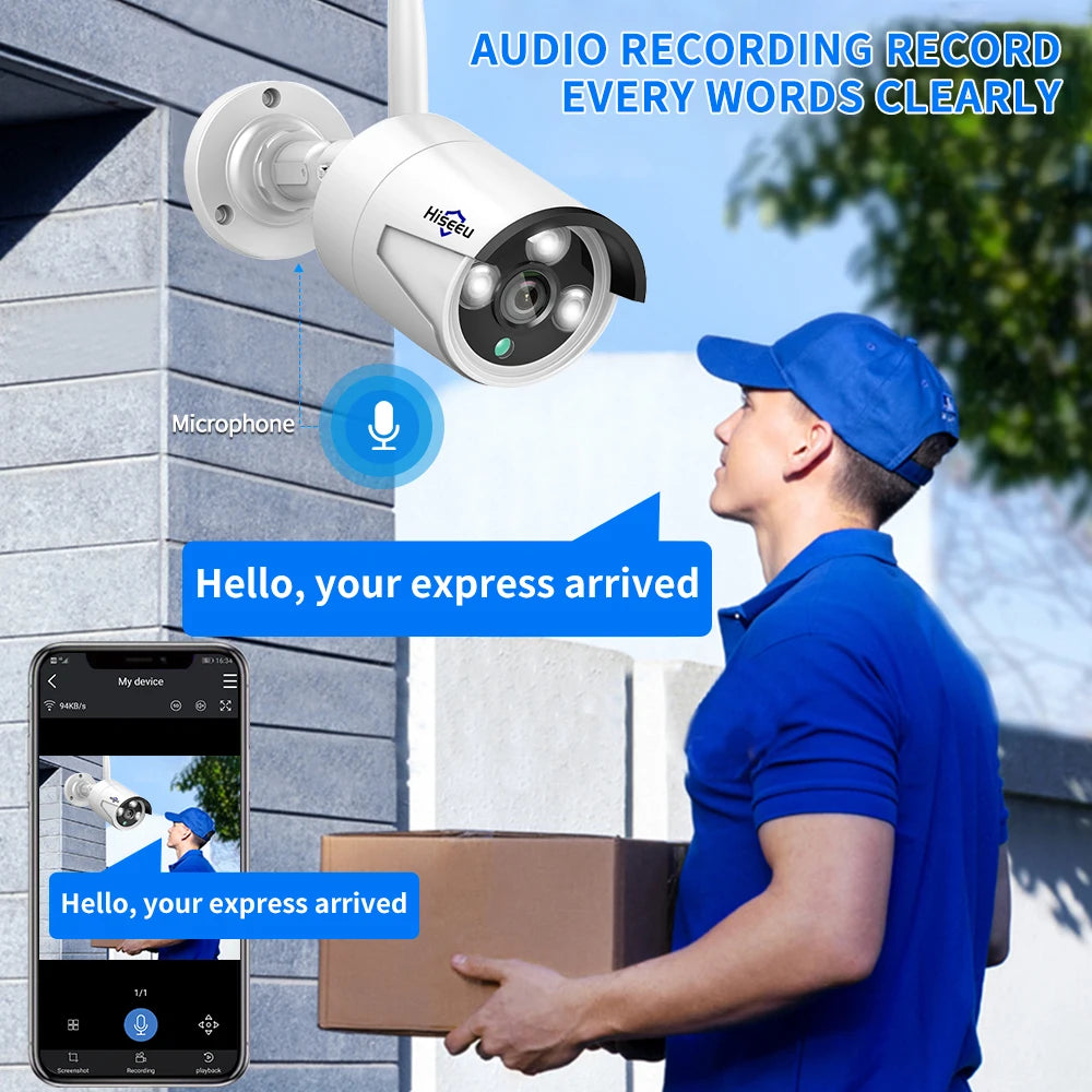 Hiseeu 3/5/8MP WIFI Security Camera Kit Night Vision One-way Audio P2P 16CH NVR Bullet Camera  Wireless CCTV Surveillance System