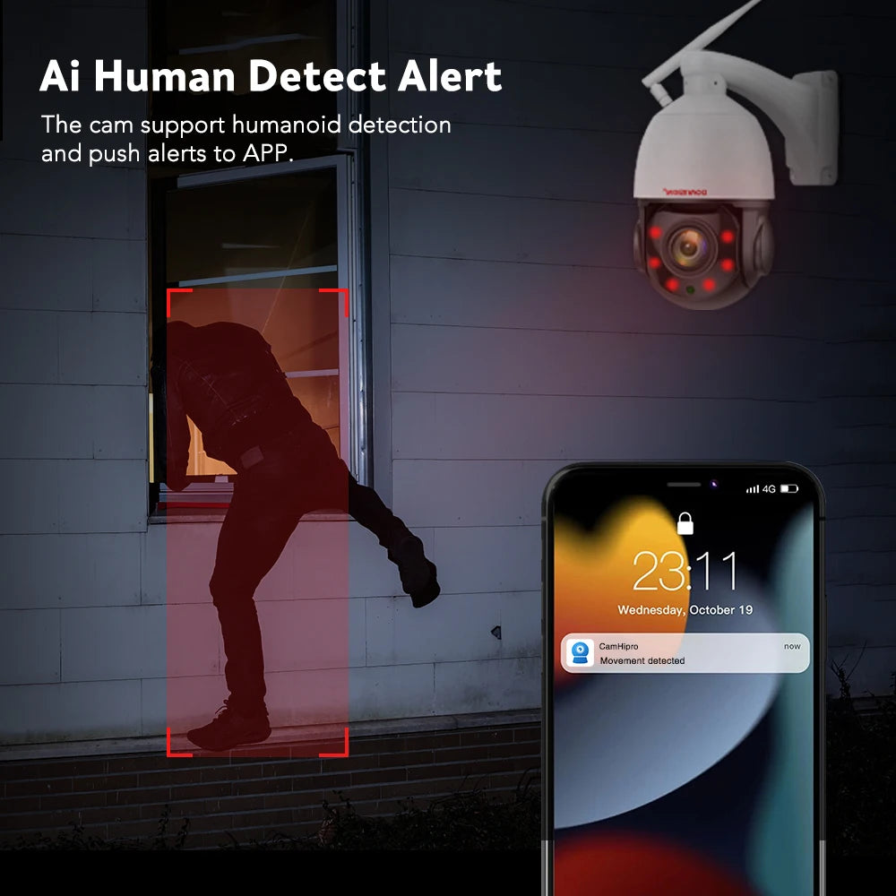 Outdoor IP Camera 8MP 5MP 4G Sim Card WIFI POE AI Auto Tracking 30X Zoom PTZ Speed Dome Two Way Audio IR 80m Surveillance Camera