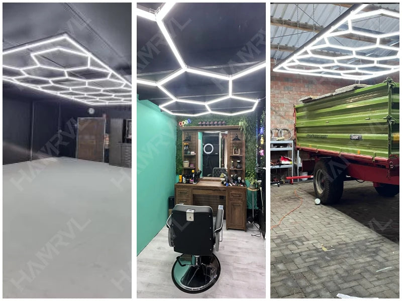 Garage Lights Hexagon Lamp 110-240V LED Tube Honeycomb Barbershop Ceiling Lighting For Workshop 4S Car Show Auto Body Repair Gym