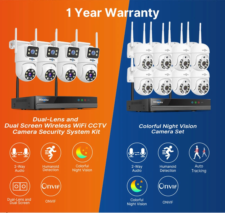 Hiseeu 3K 6MP Dual Lens WiFi CCTV Surveillance Kit Automatic Tracking Color Night Vision P2P 16CH NVR IP Cameras Security System