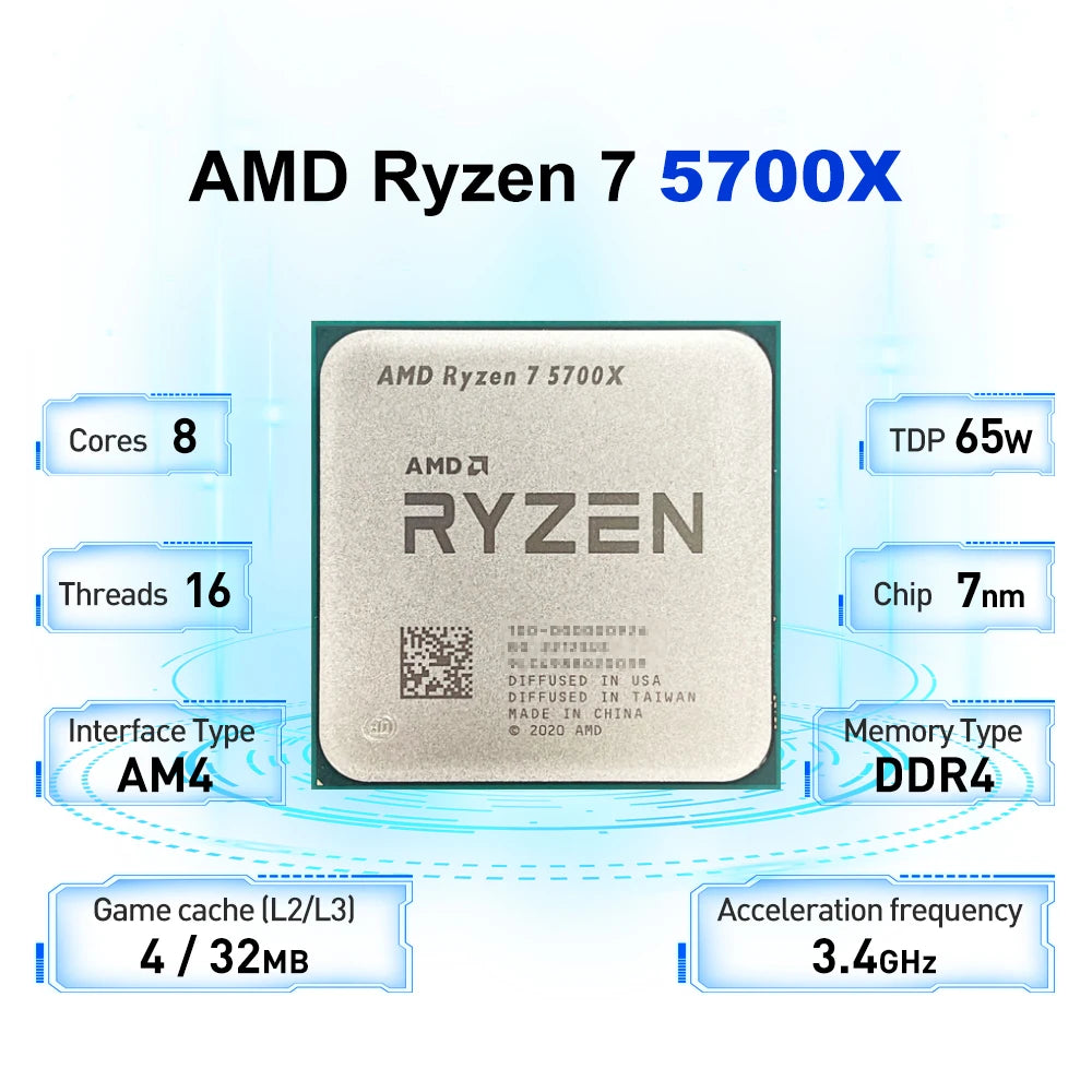 NEW AMD Ryzen 7 5700X 8-Core 16-Thread AM4 Applicable to B550 3.4GHz 65W 7NM L3=32M R7 5700X Gaming Processor DDR4 No Fan