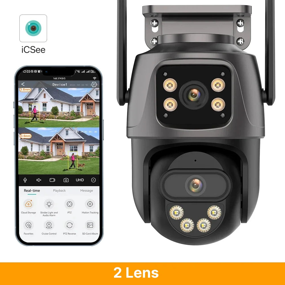 WONSDAR Three Screen WIFI IP Camera Outdoor  Dual Lens Camera Ai Human Detection Waterproof CCTV Video Security Camera iCsee