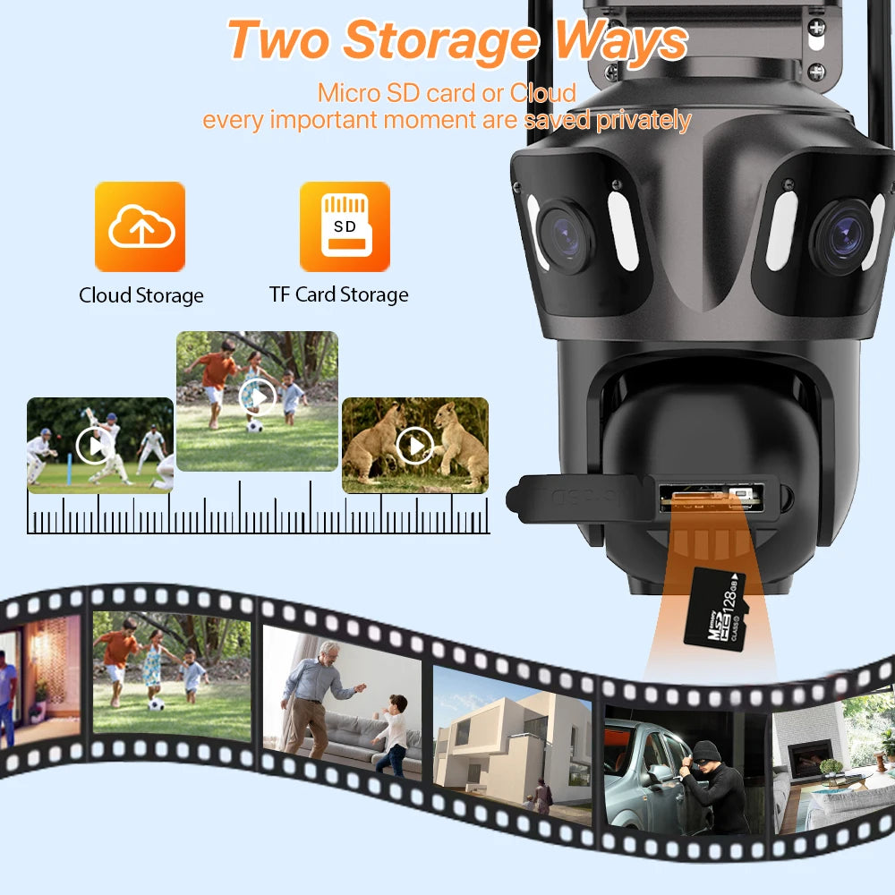 WONSDAR Three Screen WIFI IP Camera Outdoor  Dual Lens Camera Ai Human Detection Waterproof CCTV Video Security Camera iCsee