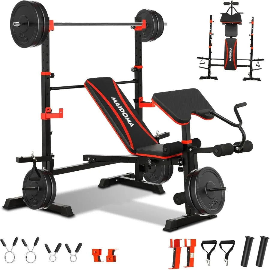 1500LBS 8 in 1 Olympic Weight Bench Set with Leg Extension/Curl and Preacher Curl, Bench Press Set and barbell Rack with Safety