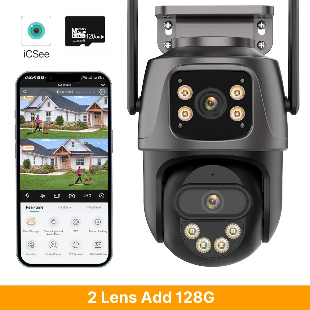 WONSDAR Three Screen WIFI IP Camera Outdoor  Dual Lens Camera Ai Human Detection Waterproof CCTV Video Security Camera iCsee