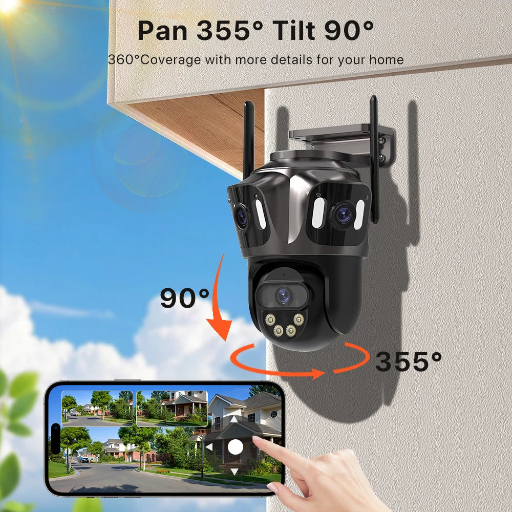 WONSDAR Three Screen WIFI IP Camera Outdoor  Dual Lens Camera Ai Human Detection Waterproof CCTV Video Security Camera iCsee