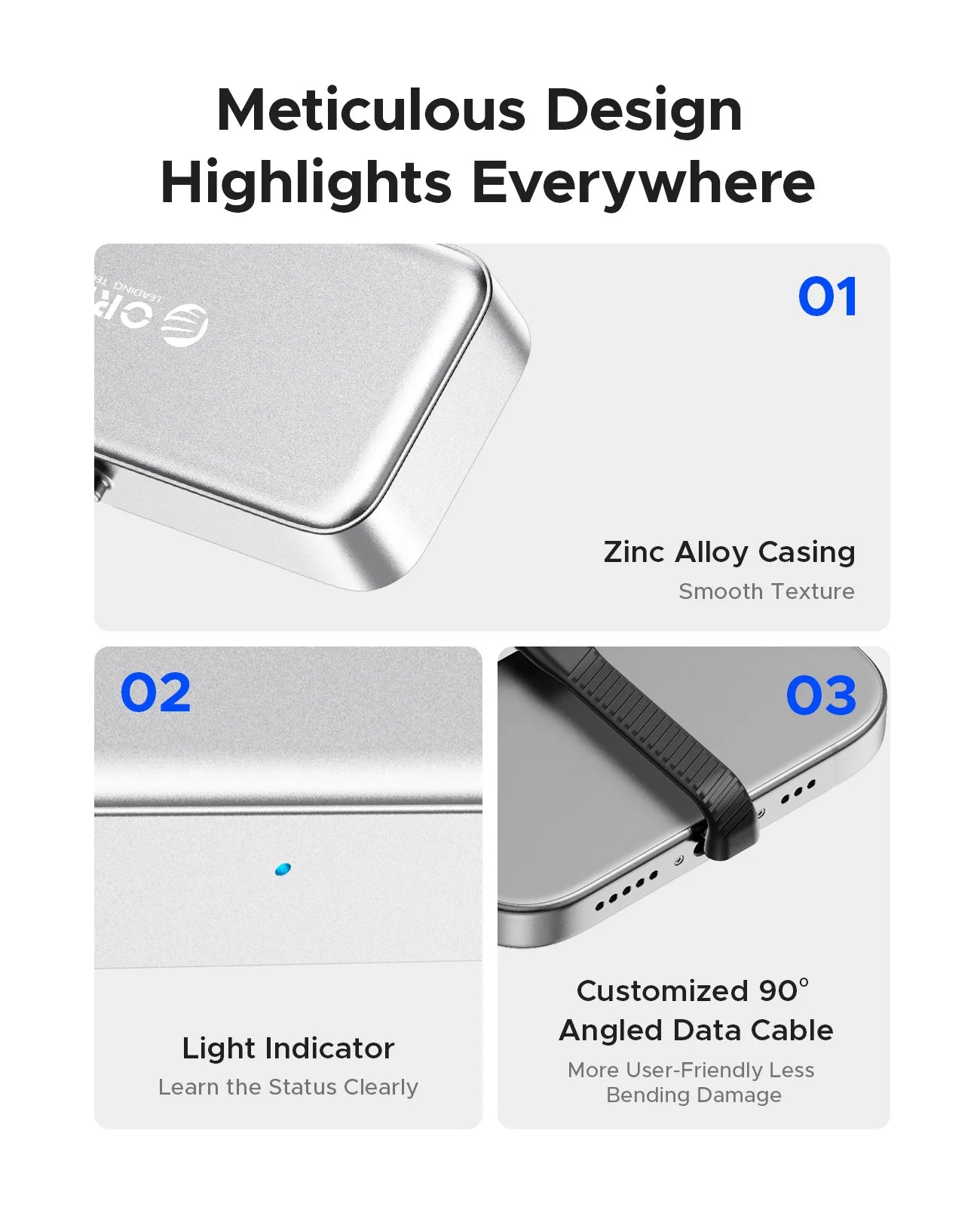 ORICO FlashPod 1TB MINI Magnetic Portable SSD Up to 2000MB/s ProRes with Direct Plug for iPhone 15 16 Series, Tablets, Laptop