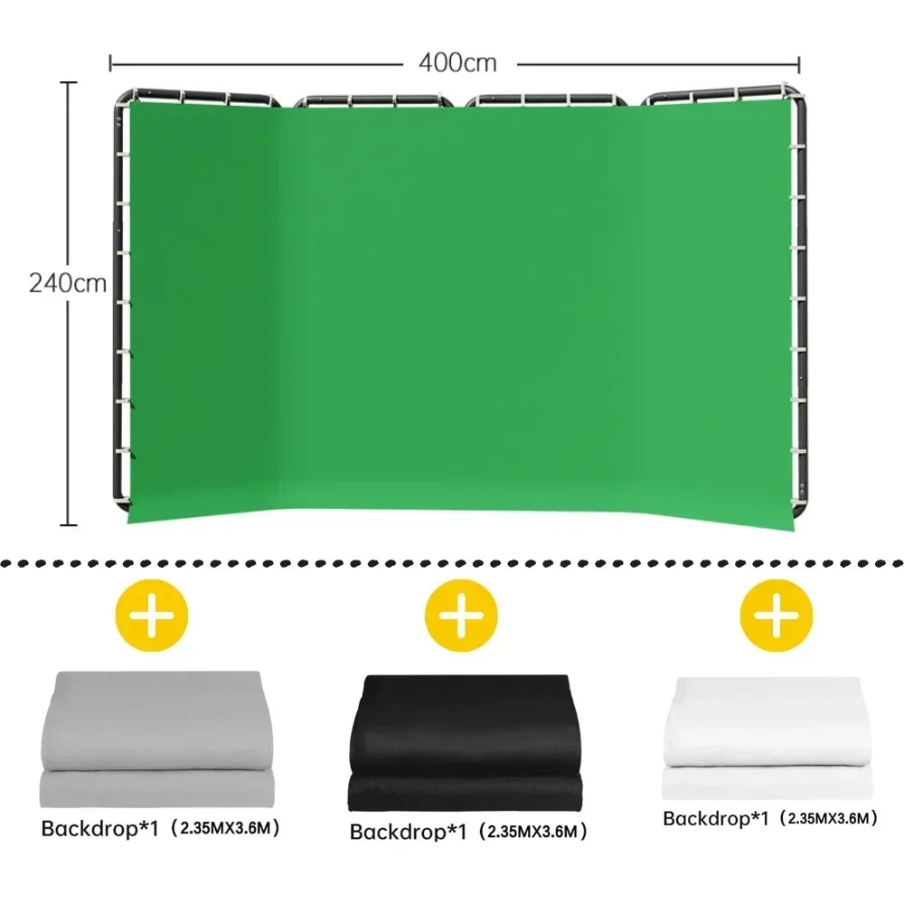 2.4x4 Background Frame black/white/Green/gray Screen Wall Foldable For Tiktok Live Photo Studio Kit Chromakey Green Screen Frame