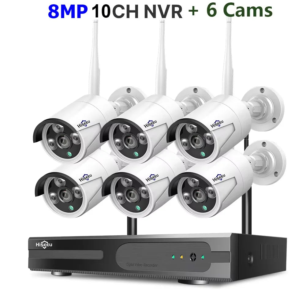 Hiseeu 3/5/8MP WIFI Security Camera Kit Night Vision One-way Audio P2P 16CH NVR Bullet Camera  Wireless CCTV Surveillance System