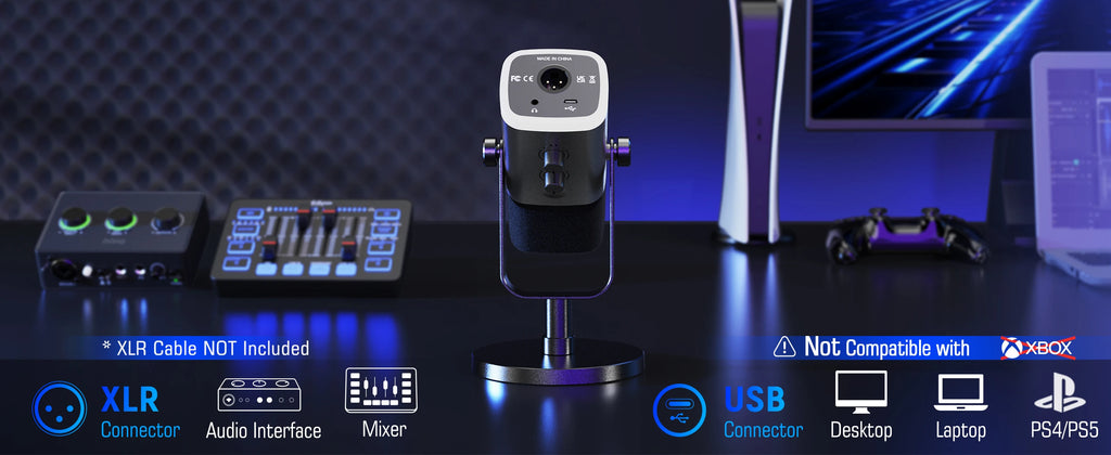 FIFINE USB/XLR Dynamic Microphone with Touch Mute Button,Headphone jack,I/O Controls,for PC PS5/4 mixer,Gaming MIC Ampligame AM8
