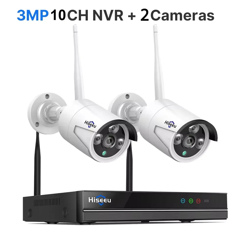 Hiseeu 3/5/8MP WIFI Security Camera Kit Night Vision One-way Audio P2P 16CH NVR Bullet Camera  Wireless CCTV Surveillance System